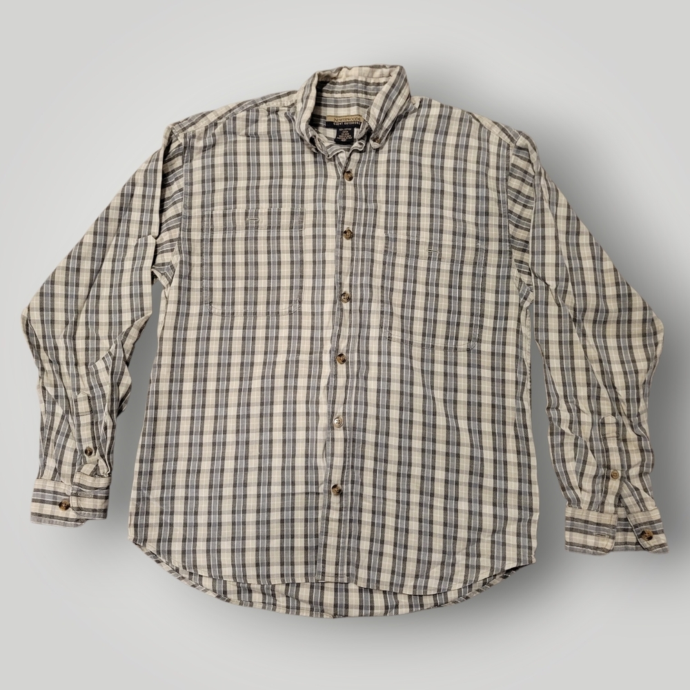 Classic Beige and Navy Plaid Button-Down Shirt
